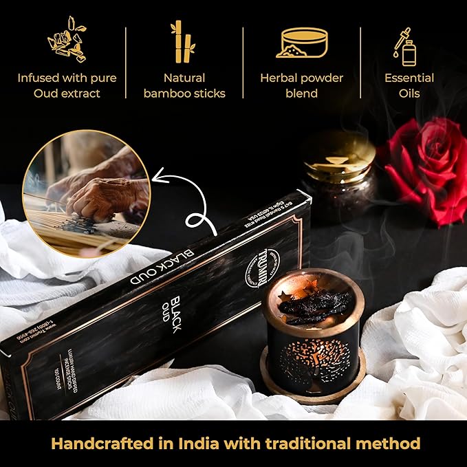 Black Oud Incense Sticks - Pack of 100 Insence-Sticks - Inciensos Aromaticos Made with Natural Oud Essential Oil - Scented Inscents Non Toxic Agarbatti Insense