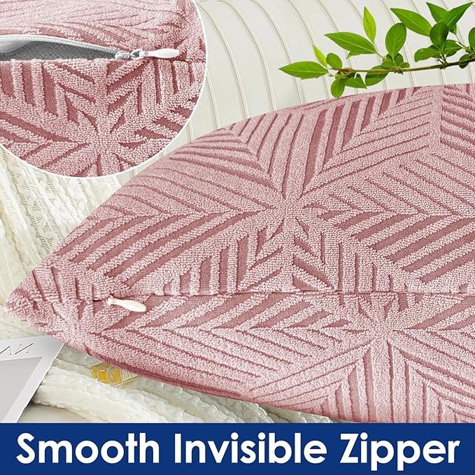 YEMYHOM Pack of 2 Throw Pillow Covers 18 x 18 Inch High Stretch Jacquard Pillowcase for Couch Sofa Living Room Home Decor, Pink