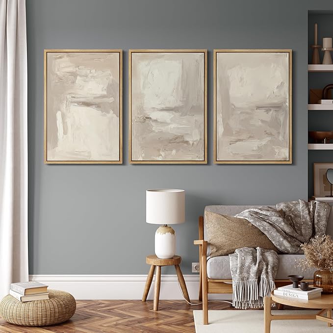 MUDECOR Framed Wall Art Print Set Neutral Abstract Modern Minimalist in Beige and Cream Tones Illustrations Modern Art Boho Decorative Colorful for Living Room, Bedroom, Office - 24"x36"x3 Natural