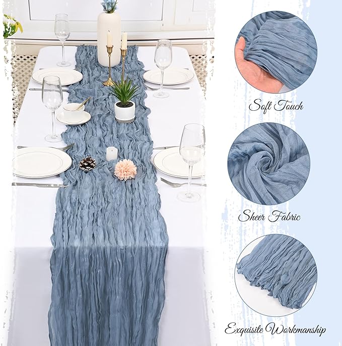 15 Pack Dusty Blue Cheesecloth Table Runner 17 x 108 Inch Fall Thanksgiving Boho Rustic Farmhouse Gauze Cheese Cloth Runner for Wedding Party Baby Shower Home Decor Holiday Decorations