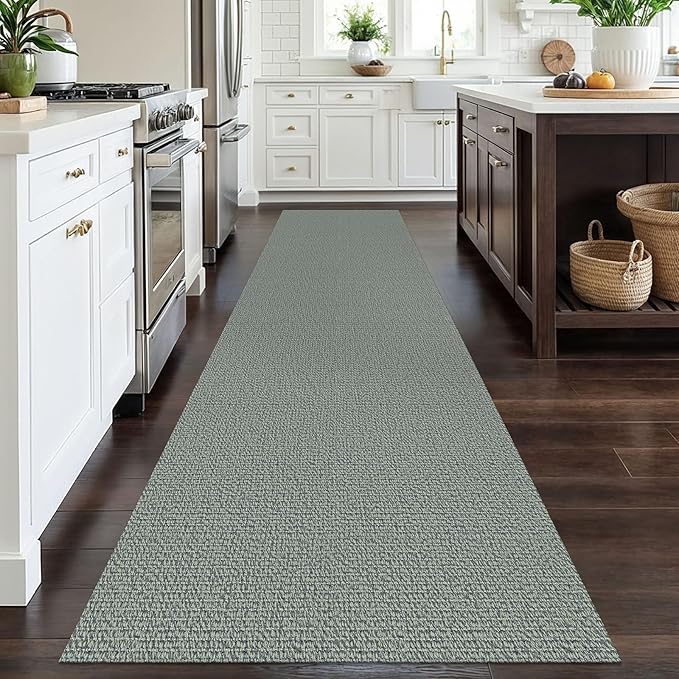 EARTHALL Long Runner Rug 3x12 Ft Washable Runners for Hallways Cotton Non Slip Entryway Runner Braided Kitchen Runner Indoor Outdoor Carpet Runners for Entryway, Hall, Foyers, Green/Grey
