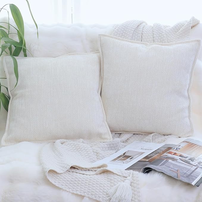 OYIMUA Soft Textured Decorative Throw Pillow Covers 20x20 Neutral Beige Chenille Square Accent Solid Cushion Cover Cozy Farmhouse Pillow Cases for Couch Sofa Bedroom Living Room
