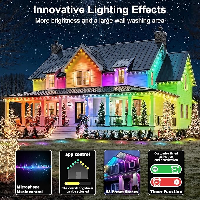 100FT Permanent Outdoor Lights Waterproof with Smart App Control Remote,DIY Scene Modes,Music Sync hronization,Eaves Lights for Garden Decor,Deck,Christmas
