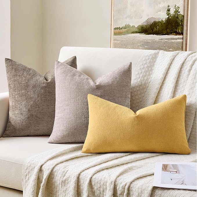 MIULEE Gold Couch Pillow Covers 12x20 Inch, Set of 2 Soft Chenille Decorative Lumbar Throw Pillow Covers Farmhouse for Sofa Living Room Bed