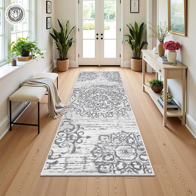 HEBE Hallway Runner Rug 2'x6' Washable Vintage Distressed Area Rugs Non Slip Laundry Rug Runner Boho Floor Carpet Runners for Hallways Entryway Laundry Room Kitchen Bathroom