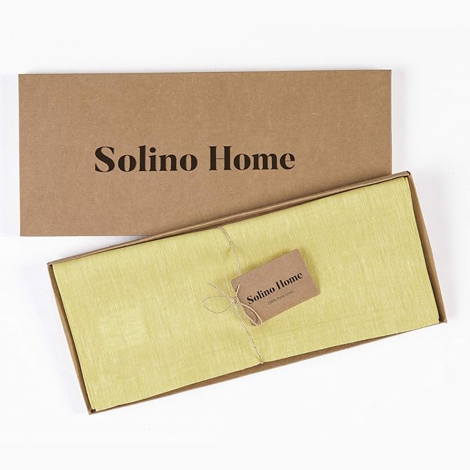 Solino Home Linen Table Runner 72 Inches Long - Athena, 100% Pure Linen Chambray Yellow Table Runner 14 x 72 Inch for Dining, Spring, Easter