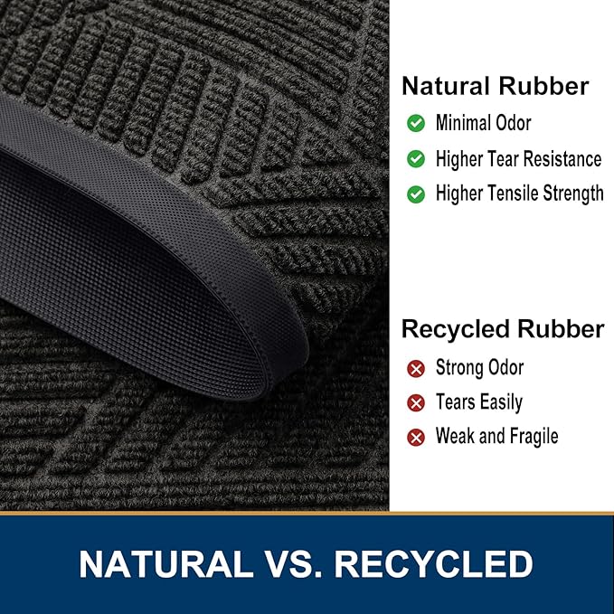 Smiry Front Door Mat Outside Entrance, Heavy Duty Sturdy Natural Rubber Doormat, Trap Dirt and Moisture, Easy Clean Low Profile Welcome Floor Mats for Indoor Outdoor Entry, 35X23 Inch, Charcoal