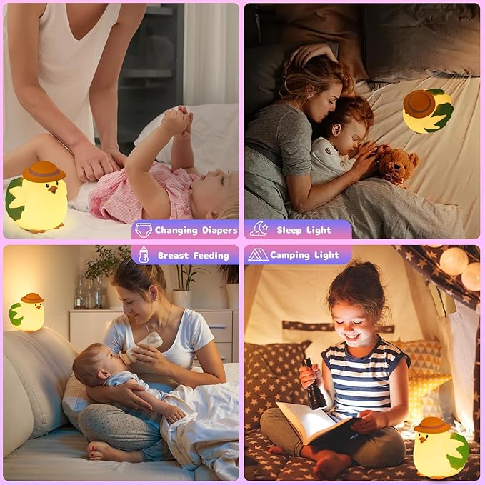 Silicone Night Light for Kids – Rechargeable Tap Control Lamp with 8 Colors, Cute Animal Design for Nursery, Toddler Room Decor, Gifts for Girls and Boys (Chick)