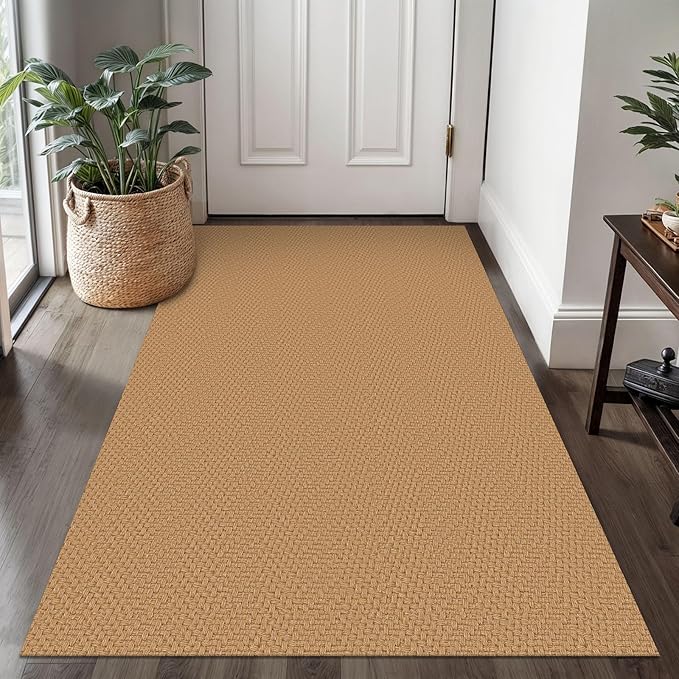 Braided Area Rug 3x5 Ft Washable Rugs for Entryway Throw Rugs with Rubber Backing Boho Door Mat Indoor Entrance Cotton Kitchen Mats Woven Front Door Carpet for Foyer Living Room, Warm Tan