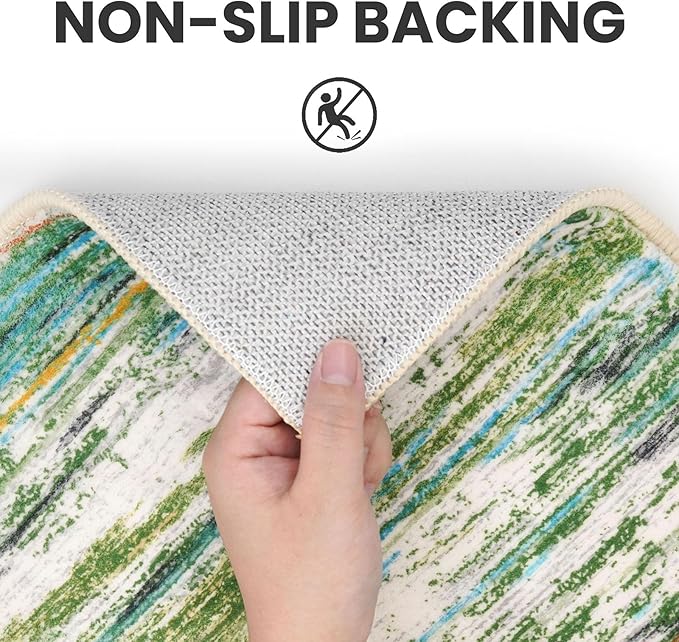 2x8 Modern Abstract Runner Rug for Hallways, Green Grey Multi Super Soft Hallway Decor Kitchen Rugs with Non-Slip, Non-Shedding Washable Rug for Entryway Bedroom Bathroom Laundry Indoor