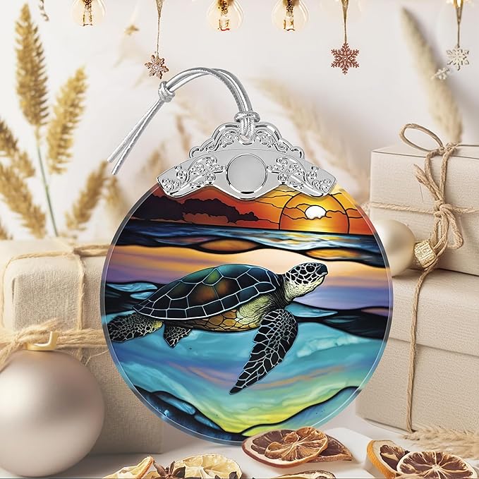 Sea Turtle Ornament, Christmas Ornaments, Christmas Decorations for Tree, Stained Glass Ornament, Heirloom Keepsake, Gift Exchange, Gift Ideas, Bauble Present