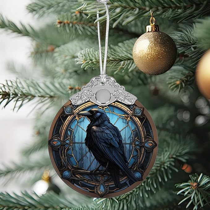 Christmas Ornament, Stained Glass Ornament, Christmas Decorations for Tree, Holiday Ornament, Unique Gift Idea - Crow in The Dark
