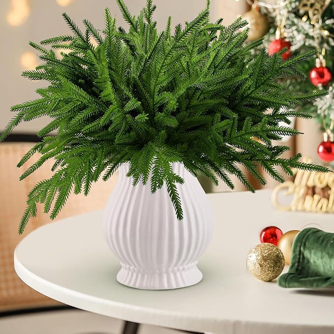 6 Pcs Norfolk Pine Stems Real Touch Norfolk Pine Branches Realistic Christmas Greenery Evergreen Stems for Decorating Christmas Indoor Home Decor