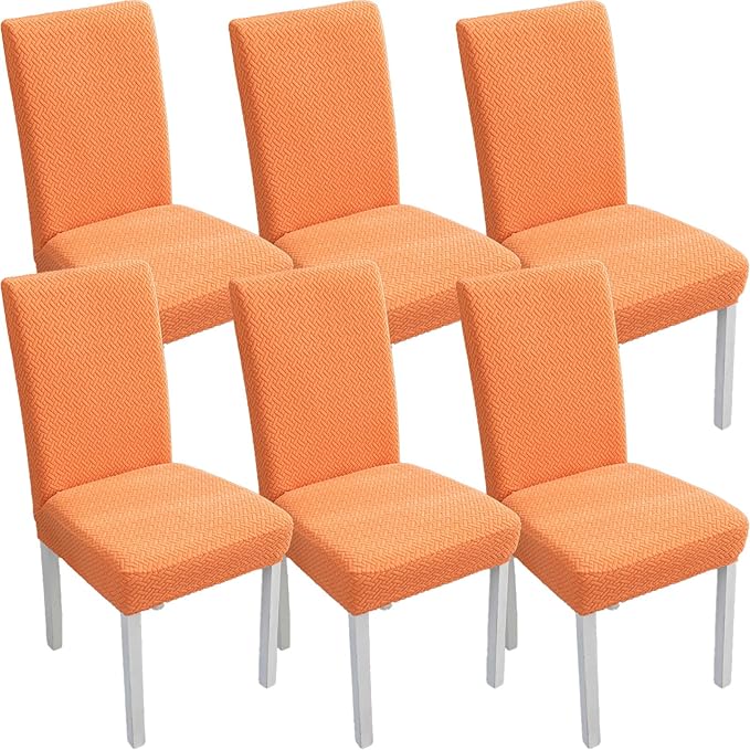 Dining Chairs Covers Set, Dining Room Chair Covers Stretch Seat Covers Parsons Chair Covers Slipcover Fundas Forros para Sillas de Comedor (Texture-Orange,Medium (Set of 6))