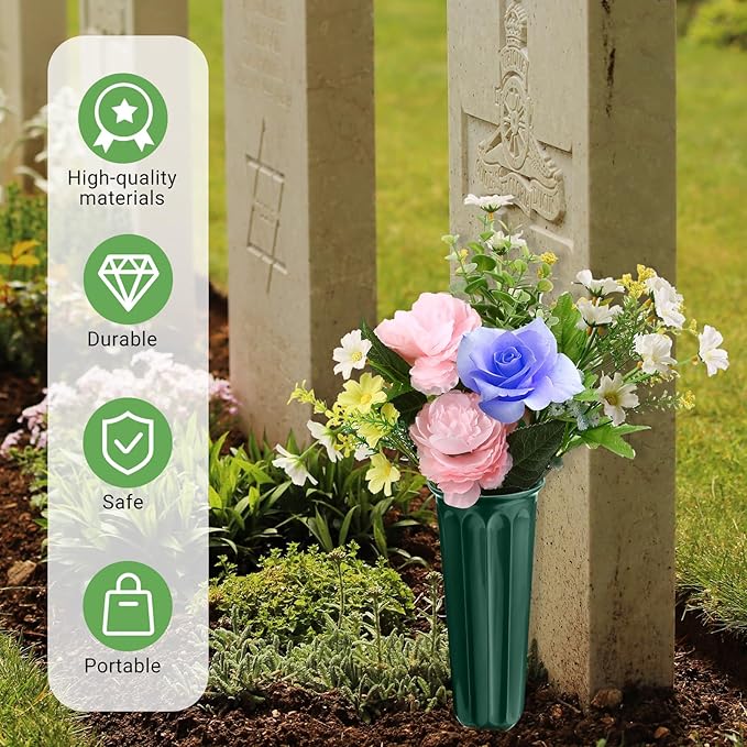 20 Pack Cemetery Vases with Spikes,Plastic Vases for Flowers,Grave Decorations for Cemetery,Grave Flower Holder,Memorial Floral Vase(Green)