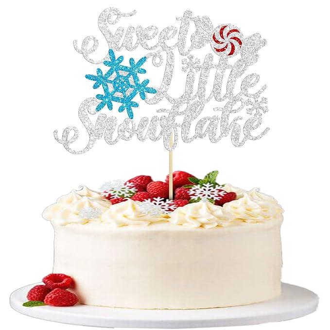 Gyufise 1 Pack Sweet Little Snowflake Cake Topper Silver Little Snowflake with Candy Cake Decoration for Winter Snowflake Baby Shower Boys Girls Winter Onederland 1st Birthday Party Decorations