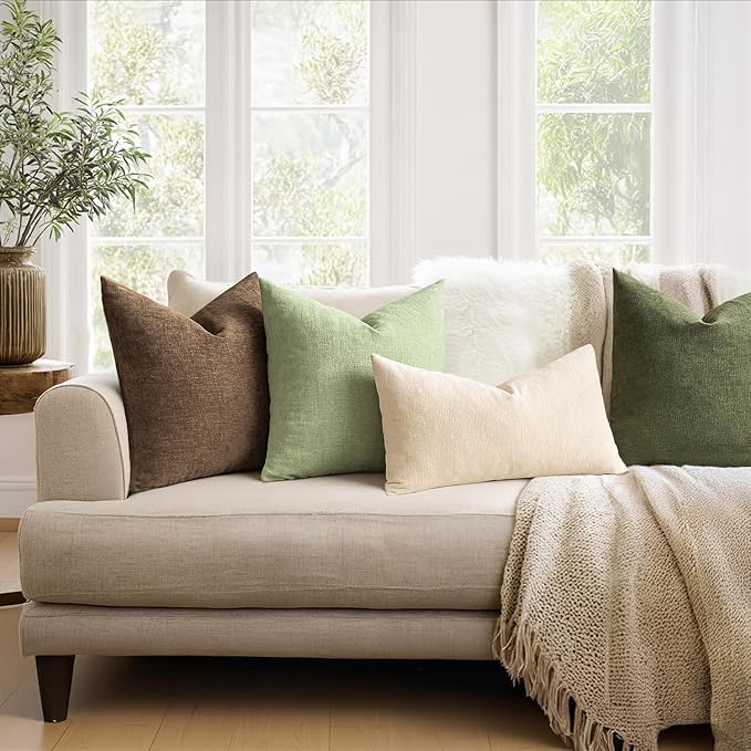 MIULEE Sage Green Couch Pillow Covers 22x22 Inch, Set of 2 Soft Spring Chenille Decorative Euro Throw Pillow Covers Farmhouse for Sofa Living Room Bed