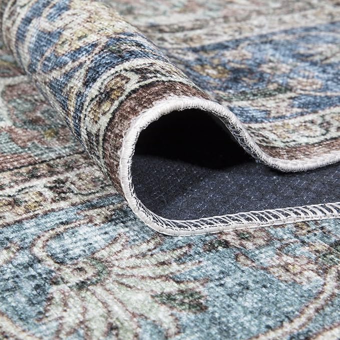 Bloom Rugs Caria Washable Non-Slip 6x9 Rug - Blue/Red Brown Traditional Area Rug for Living Room, Bedroom, Dining Room, and Kitchen - Exact Size: 6' x 9'