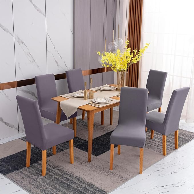Sufdari Dining Chair Covers,Kitchen Chair Cover,Parsons Chair Slipcover,Spandex Chair Protectors for Dining Room Stretch Chairs Cover Set of 8 -Gray