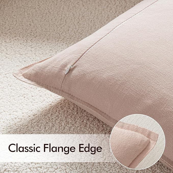 EMEMA Throw Pillow Covers Decorative Linen Pillow Covers 18x18 Inch Pink Boho Farmhouse Neutral Couch Throw Pillows for Bed Pack of 2 Accent Pillowcase Modern Sofa Cushion Livingroom Home