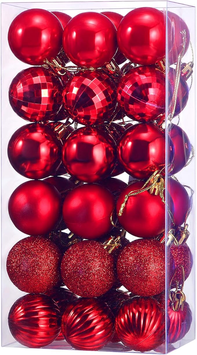 36 Pieces Christmas Ball Ornaments Shatterproof Christmas Decorations Tree Balls for Tree Ornaments Holiday Wedding Party Decoration Hooks 1.57 Inch (Red)