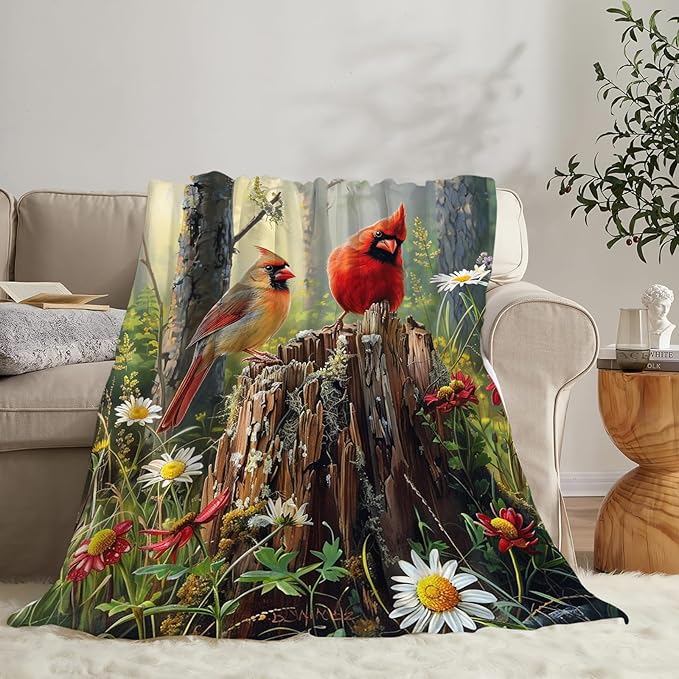 Tijuboni Cardinal Bird Throw Blanket Cardinal Gifts for Girls Boys Women Men Kids Adults Soft Flannel Fleece Blanket for Couch Sofa Bed Home Decor 40"x50"