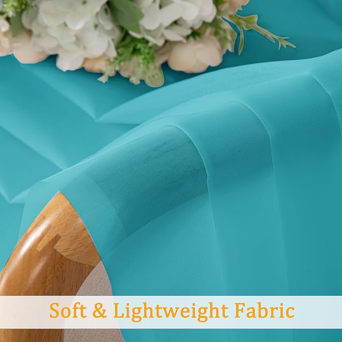 Gwine Turquoise Sheer Curtains for Living Room 45 inches Long, Short Voile Light Filtering Window Treatments Sheer Curtains for Bedroom, Half Window Drapes with Rod Pocket, Each 42" Wx45 L