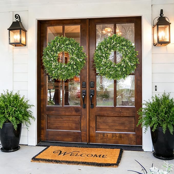 24-26 Inch Large Greenery Eucalyptus Boxwood Wreaths Artificial Easter Summer Spring Wreaths for Front Door Outdoor All Season Spring Decorations for Home Porch Room Window Wall Farmhouse (Berries)