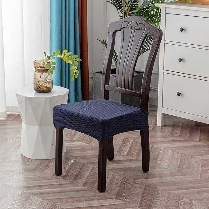 Genina Waterproof Seat Covers for Dining Room Chair Covers Waterproof Dining Chair Covers (6 PCS-Rear-Covered, Navy Blue)