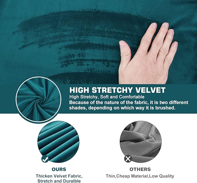 NeColorLife Square Ottoman Cover Velvet Ottoman Slipcover Thick Stretchable Footrest Stool Covers with Elastic Band for Oversized Ottoman (XX-Large Size,Lake Blue)