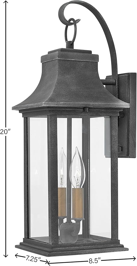 Hinkley 2934DZ Adair 20" Two Light Outdoor Wall Mount Lantern - Aged Zinc w/Clear Glass Exterior Light Fixture Wall Lantern - Outdoor Wall Light - Outdoor Porch Light - Exterior Wall Light
