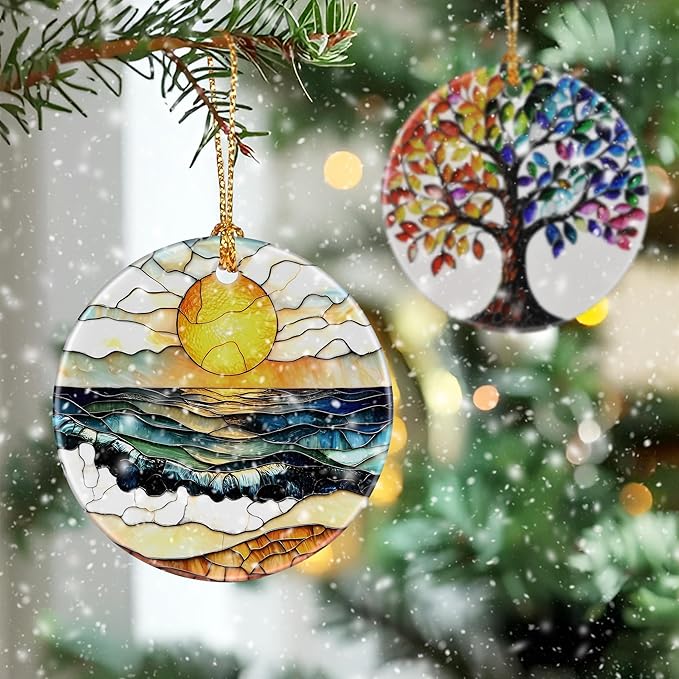 Beach Sunset Ornament, Christmas Ornament – Christmas Tree Decor, Holiday Decoration, Stocking Stuffer, Festive Gift Idea, Gifts for Ocean Lover, Nature Lover, Friends, and Family