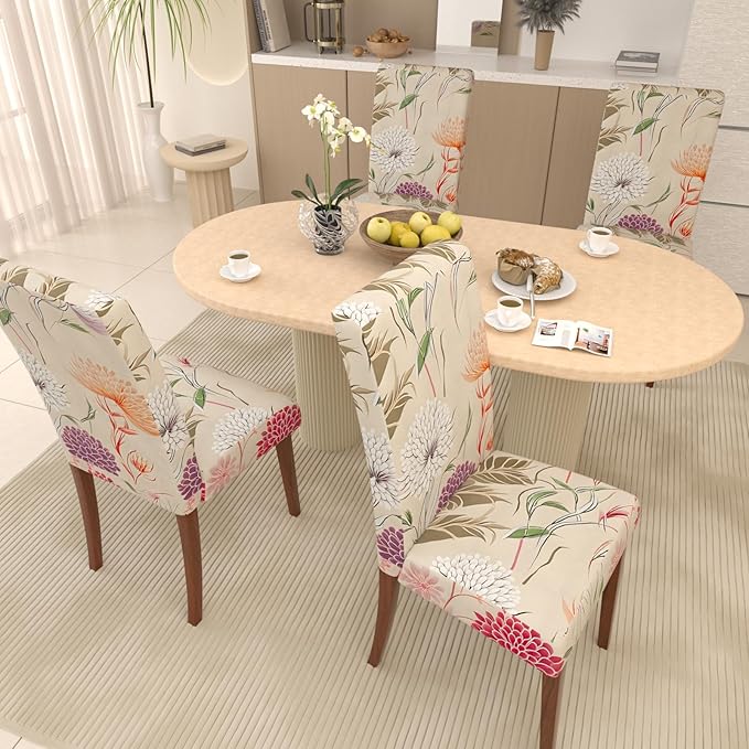 Stretch Dining Chair Covers Set of 2,Floral Print Chair Covers,Soft Removable Washable,Pet Friendly Furniture Protector,Universal Chair Slipcovers for Home, Kitchen,Ceremony Dining Room Seat