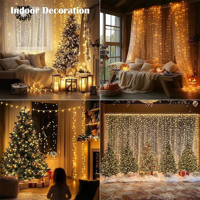Fairy Lights Plug in,100FT 300LEDs Waterproof Led String Lights,8 Modes Remote Twinkle Light for Outdoor Indoor Christmas Wedding Birthday Garden Party Decorations,Silver Wire,Warm White