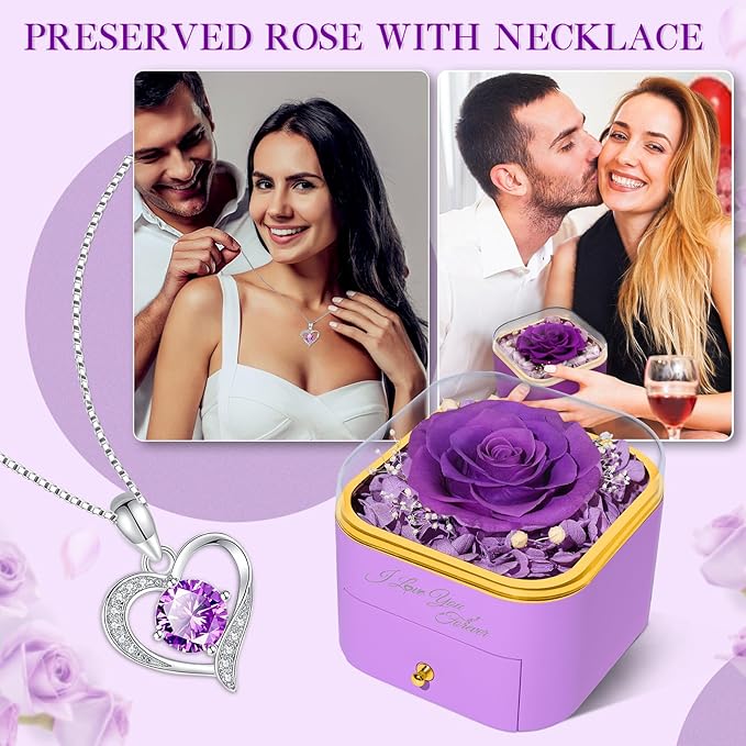 Beferr Birthday Gifts for Women Preserved Real Rose with Necklace Eternal Roses Forever Flowers for Delivery Prime Christmas Day Gifts for Mom Grandma Wife Sister Her from Daughter