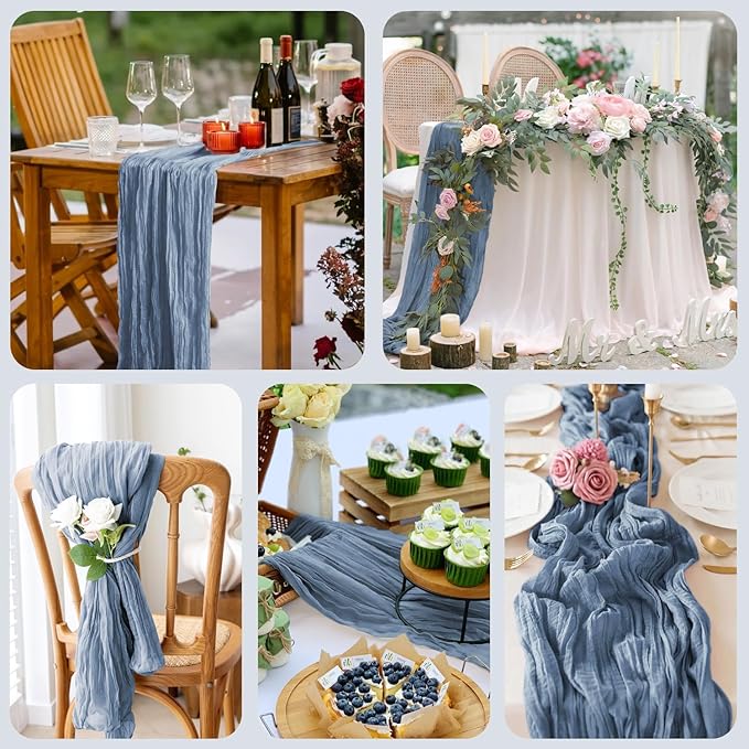 Wokceer Cheesecloth Table Runner 6Pack 10FT Dusty Blue Boho Gauze Fall Christmas Cheese Cloth Table Runner for Party Long Rustic Sheer Table Runners for Baby Bridal Shower Wedding Easter Table