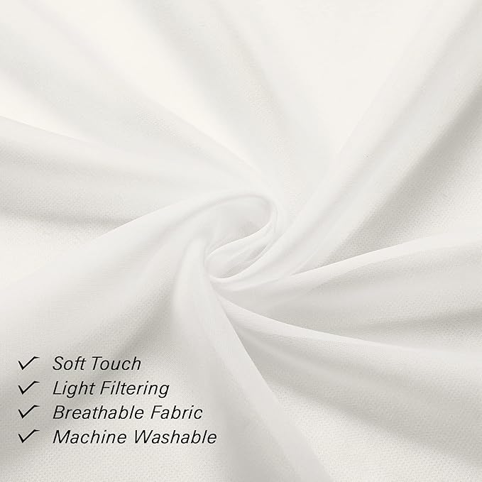 Lecloud Ivory Sheer Curtains 45 Inch Length 2 Panels, Short Voile Drapes for Kitchen Dinning Small Windows, Light Filtering Sheer Curtains for Living Room Bedroom Bathroom, Rod Pocket, 40" W x 45" L