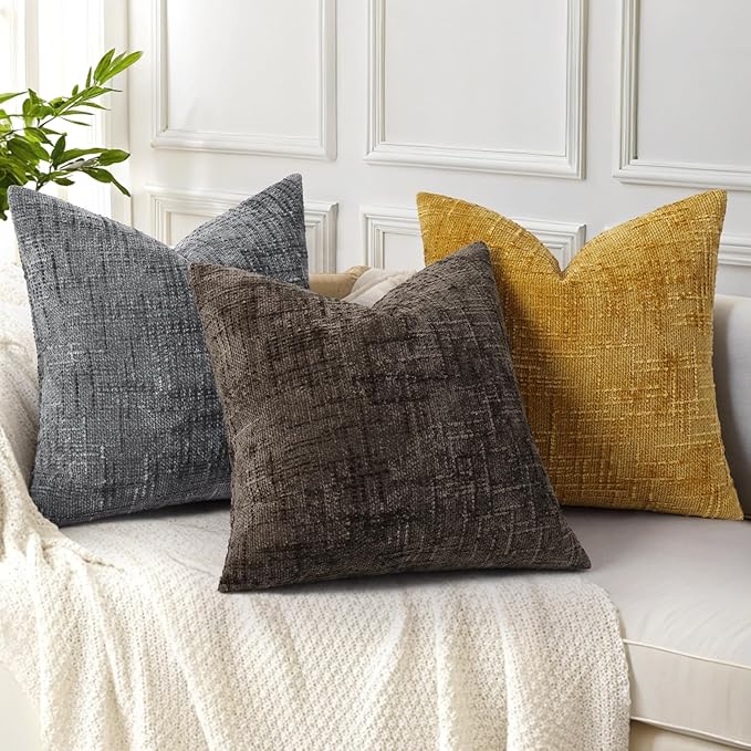 decorUhome Dark Brown Chenille Throw Pillow Covers 12x20 Set of 2 Thick Textured Slubby Couch Pillow Covers Farmhouse Accent Modern Neutral Decorative Pillow Cases for Bed Sofa Living Room