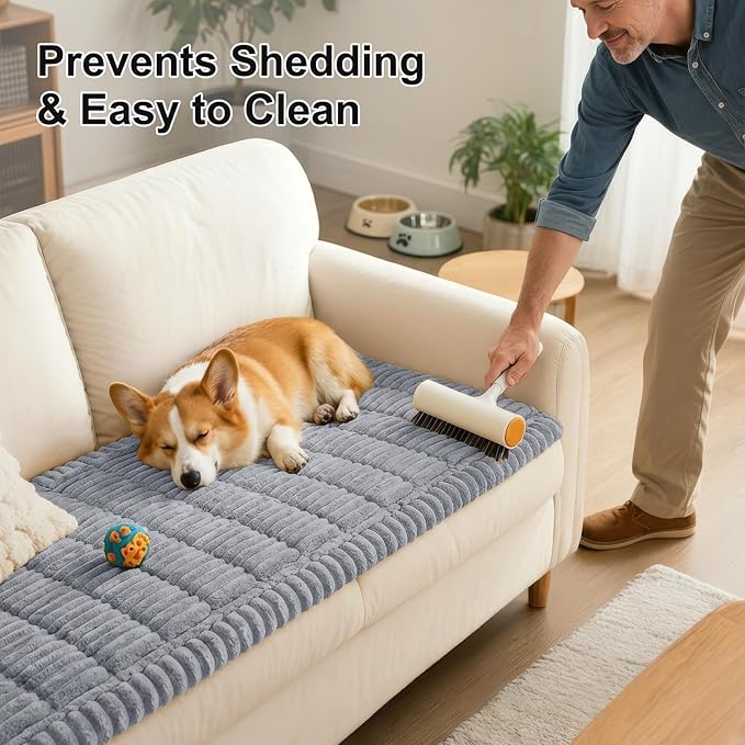 Smiry Couch Cover for Dogs Washable, Non Slip Fuzzy Pet Couch Covers for 3 Cushion Sofa Pet Friendly, Thick Soft Sofa Slipcovers Cushion Protector (Grey, 27.6" x 47")