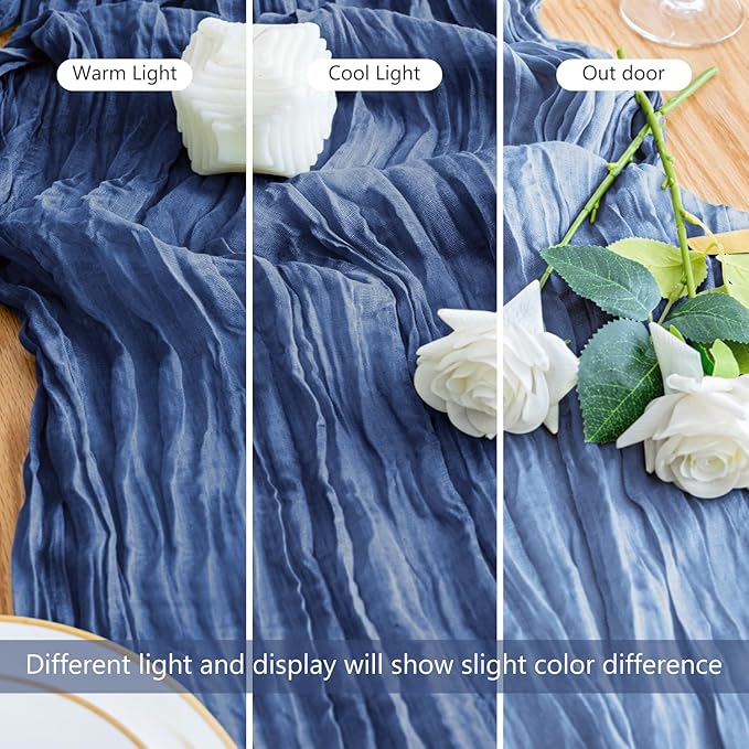 Table Runner Cheesecloth 10FT Blue Boho Gauze Cheese Cloth Rustic Sheer Table Runners for Wedding Birthday Bridal Baby Shower Party Decoration