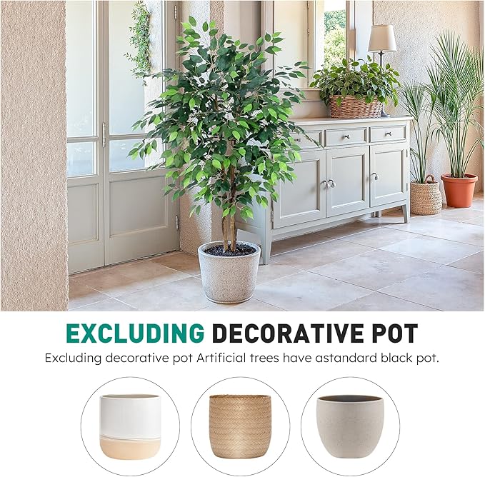 Artificial Ficus Tree 5ft, Artificial Plants Indoor with Realistic Leaves & Trunk, Fake Plants for Home Office Living Room Decor.