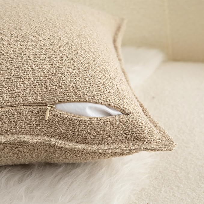 MANDIOO Pack of 2 Decorative Throw Pillow Covers Accent Solid Woven Textured Cushion Covers Pillow Cases Bedroom Living Room Sofa Home 16 x 16 lnch Camel