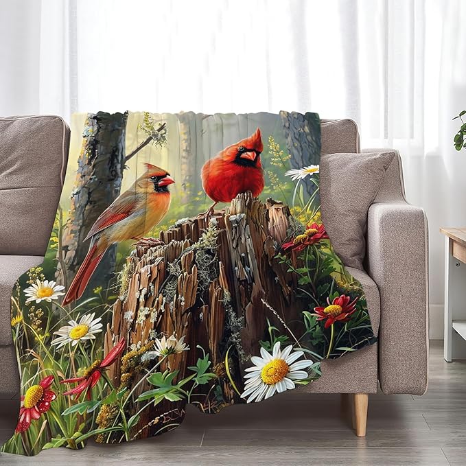 Tijuboni Cardinal Bird Throw Blanket Cardinal Gifts for Girls Boys Women Men Kids Adults Soft Flannel Fleece Blanket for Couch Sofa Bed Home Decor 40"x50"