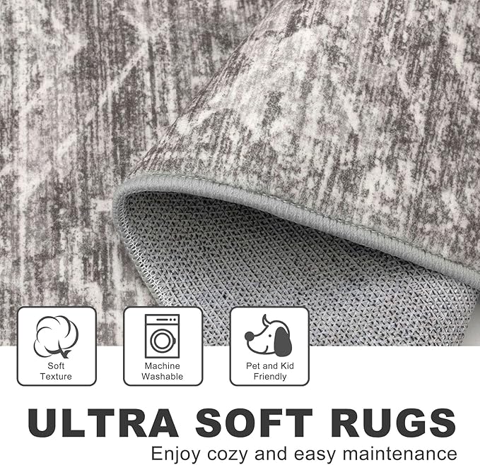 KILOCOCO Boho Kitchen Runner Rug 2x6 Washable Runner Rug, Soft Runners for Hallways Non Slip Printed Distressed Laundry Room Rug, Low-Pile Rug for Entryway/Bedroom/Living Room, Taupe