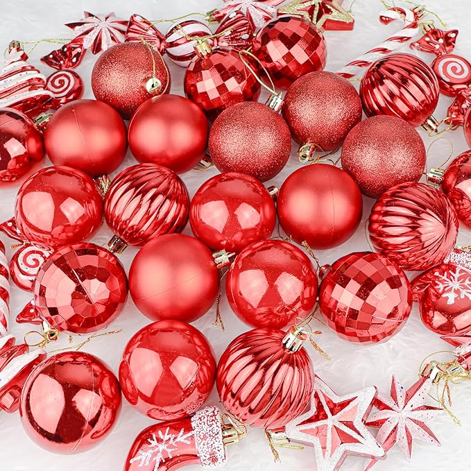 24ct Christmas Balls Ornaments, 2.36 Inch Christmas Tree Balls Ornaments, Decorative Baubles Decorations for Xmas Tree Decor Holiday Party, Red
