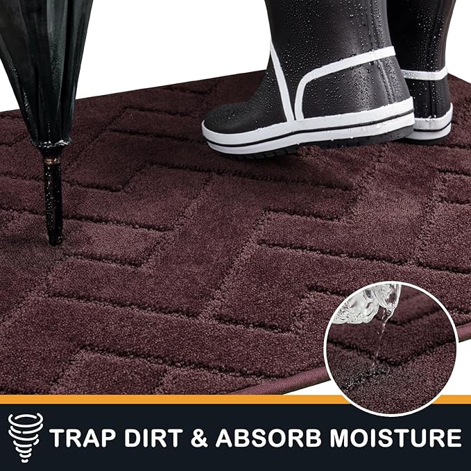 PURRUGS Dirt Trapping Door Mat 34" x 59", Non-Slip Machine Washable Entry Rug, Dog Doormat, Indoor Front Door Mat, Super Absorbent Entryway Rug for Muddy Shoes & Paws, Burgundy Red