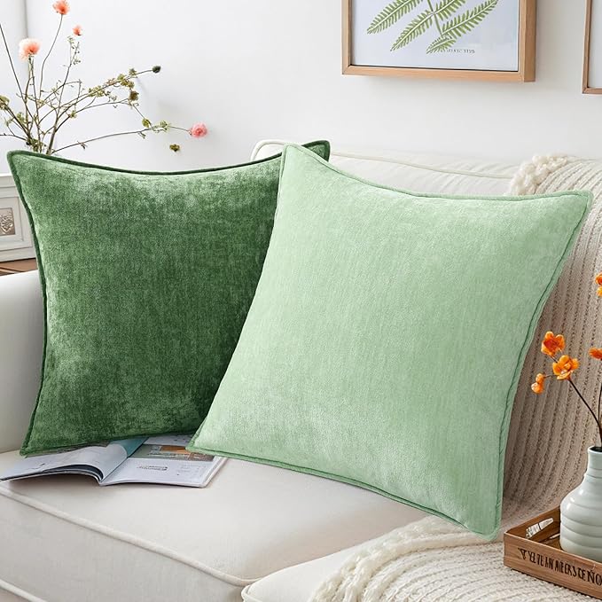 decorUhome Christmas Couch Throw Pillow Covers 12x20 Set of 2, Decorative Soft Euro Velvet Neutral Chenille Lumbar Pillow Covers with Elegant Design for Sofa Bed Living Room Home Decor, Sage Green