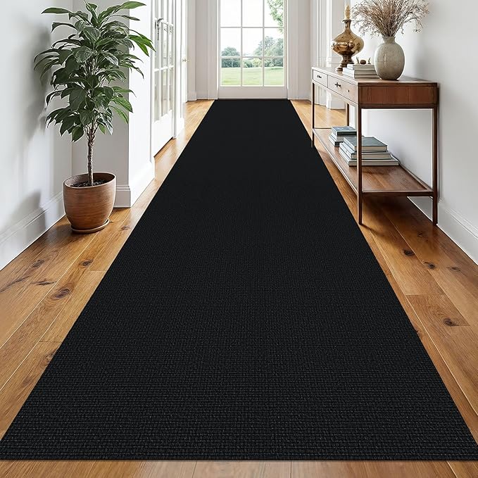 EARTHALL Runner Rug 3x20 Ft Washable Runners for Hallways Extra Long Woven Non Slip Entryway Runner Braided Kitchen Runner Indoor Outdoor Carpet Runners for Hotels, Officel, Stair, Black