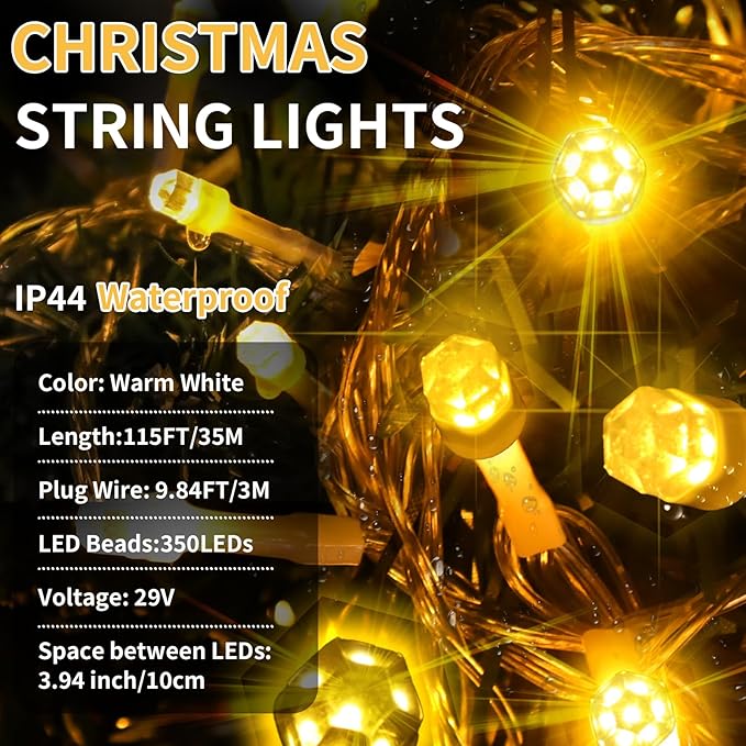 115 FT 350 LED Christmas Lights Fairy Lights 8 Modes & Timer Connectable Twinkle Plug in Outdoor Waterproof LED String Lights for Bedroom Xmas Tree Party Holiday Decorations(Warm White)