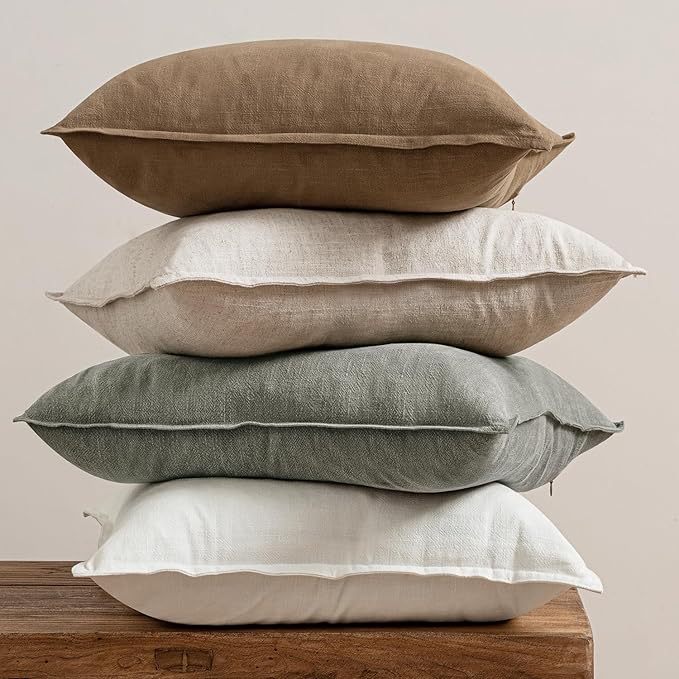 MIULEE Neutral Linen Pillow Covers Pack of 4 Decorative Natural Solid Throw Pillow Covers Soft Accent Boho Farmhouse Couch Pillowcases Modern Home Decors for Living Room Bed Sofa 16x16 Inch